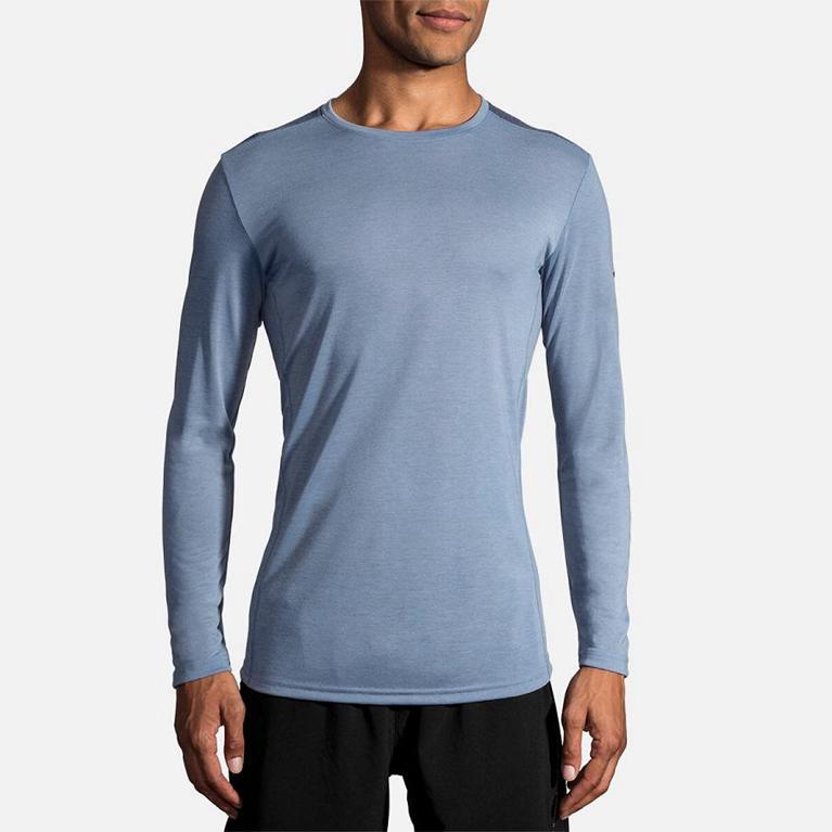 Brooks Distance - Mens Long Sleeve Running Shirt - Blue (82143XUYI)